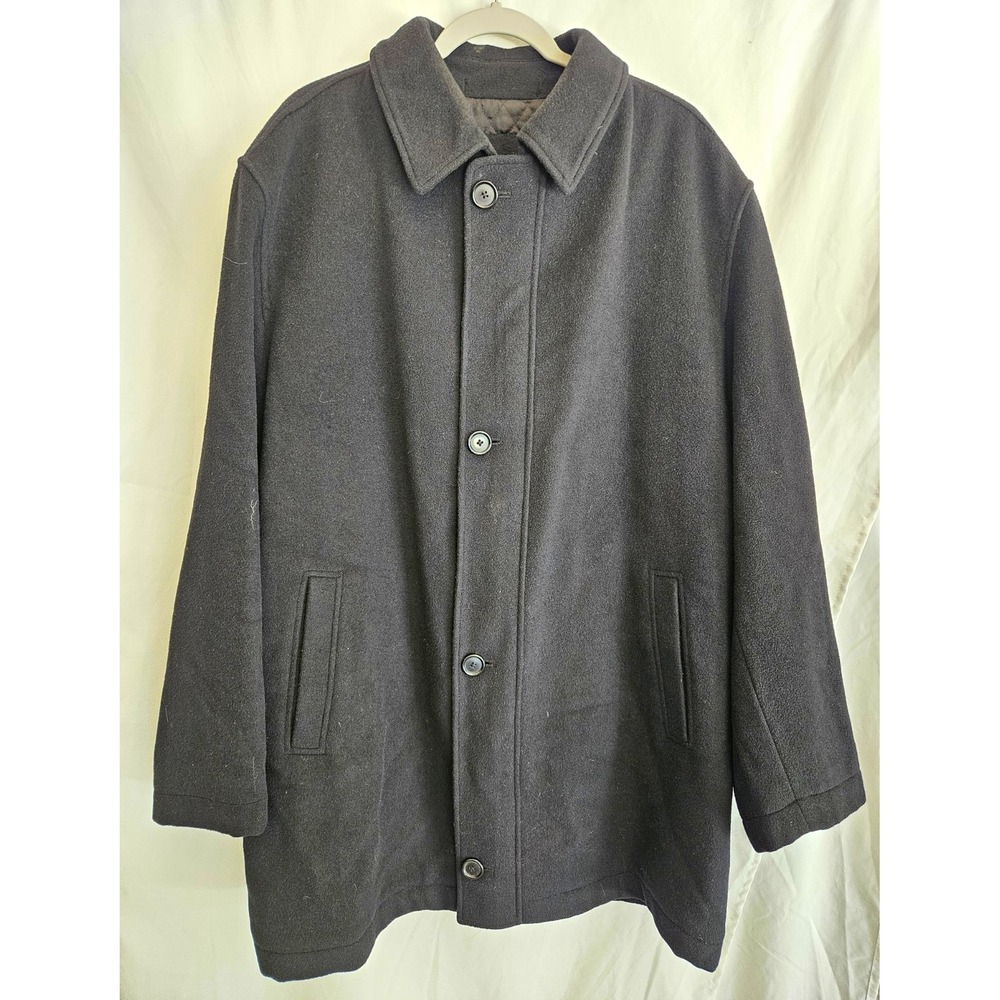 Jones New York Wool Coat Mens XL Black 80% Wool Quilted Lined Zip Button Winter